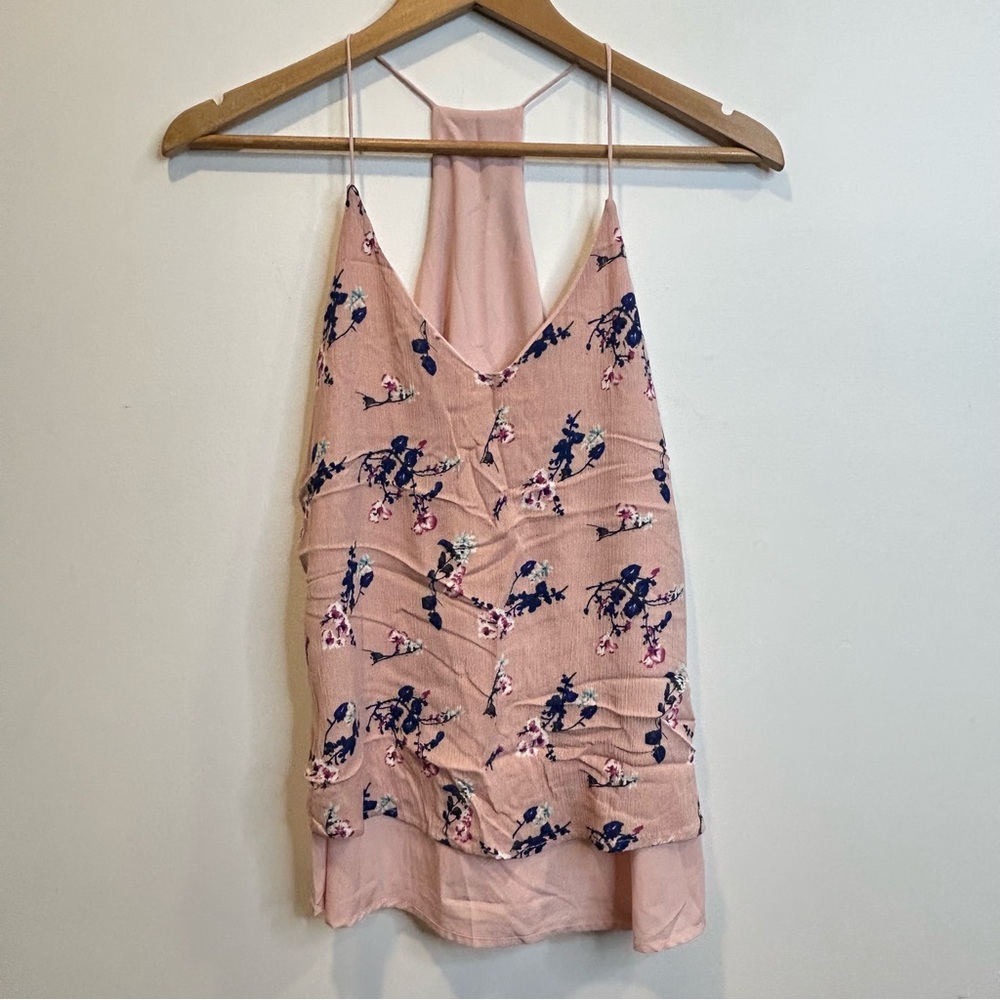 Orb Layered Floral Print Cami Racerback Tank Top Pink
